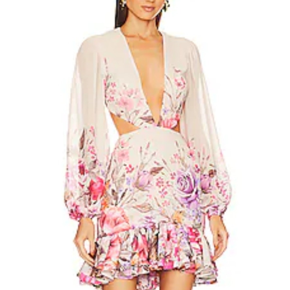 Michael Costello x REVOLVE Floral Cut-Out Mini Dress Cream Pink Small NWT